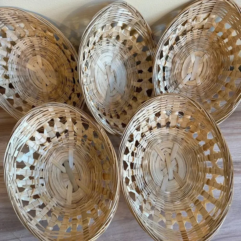 Antiquewise 5 Bamboo Oval Gift Baskets Thanksgiving Holiday decor gift
